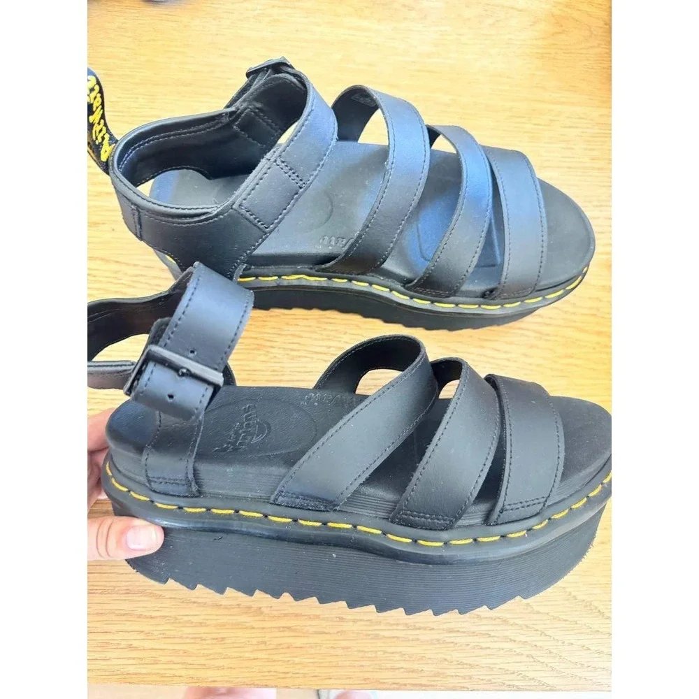 Dr Martens Blaire Quad Black Platform Sandals 8 Chunky Grunge Y2K Dark Academia